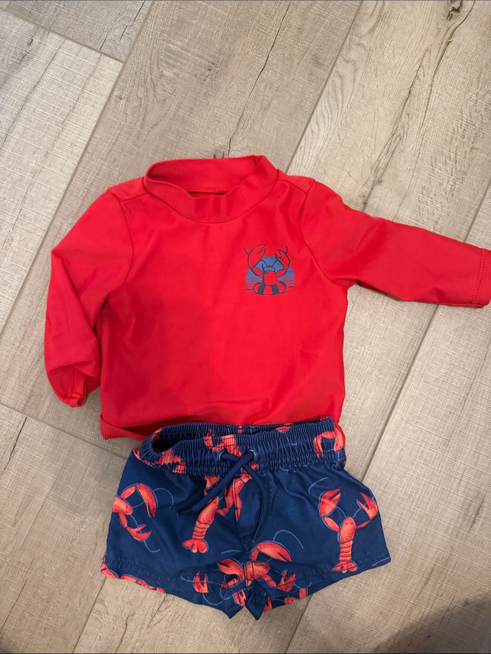Carter's Red Rash Guard with Navy Lobster Swim Shorts